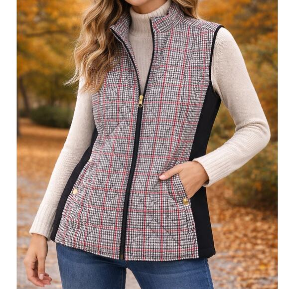 Kim Rogers Jackets & Blazers - Kim Rogers Size Large Quilted Plaid Zip Vest w Snap Pockets Preppy Cozy
